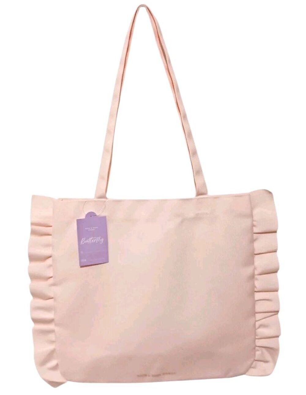 NEW Bath & Body Works BUTTERFLY Light Pink Ruffle Canvas Tote Bag Limited Ed NWT